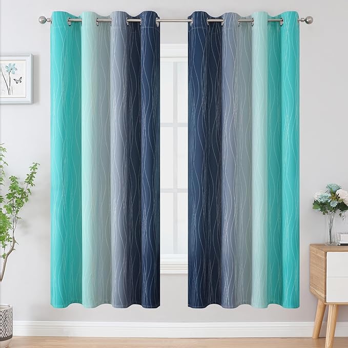 Estelar Textiler Navy Blue and Teal Blackout Curtains 72 Inch Length 2 Panels - Image 2
