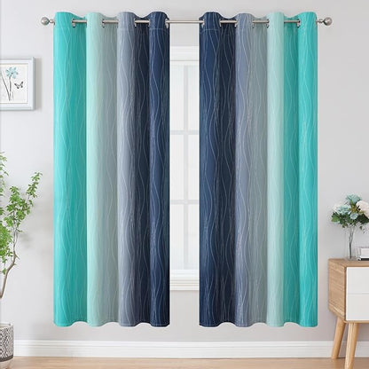 Estelar Textiler Navy Blue and Teal Blackout Curtains 72 Inch Length 2 Panels - Image 2