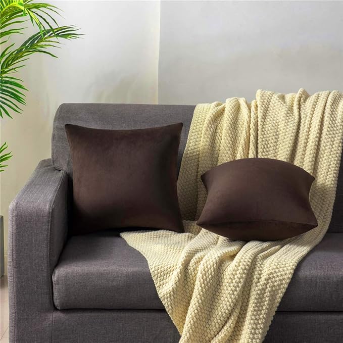 Decorative Pillow Cases 16x16 Chocolate Brown: 2 Pack Cozy Soft polyester - Image 2