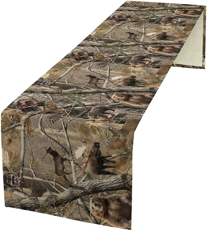 Forest Camouflage Table Runner, Camo Rustic Wildlife Animal Hunting Deer Elk by Unknown