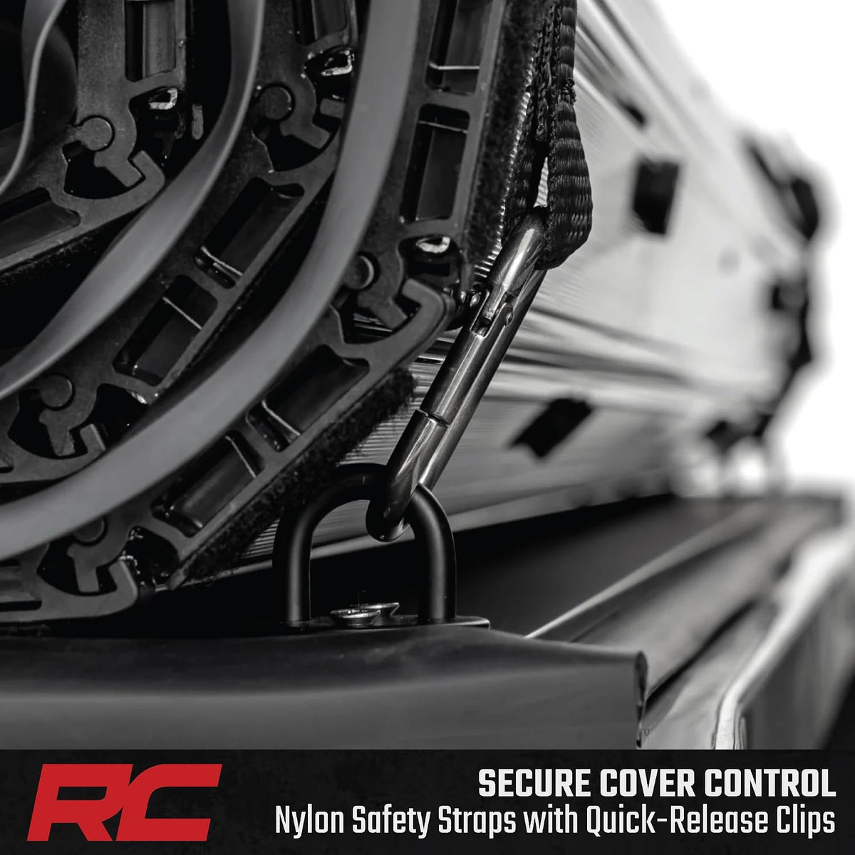 rough country hard roll-up bed cover, front angle view