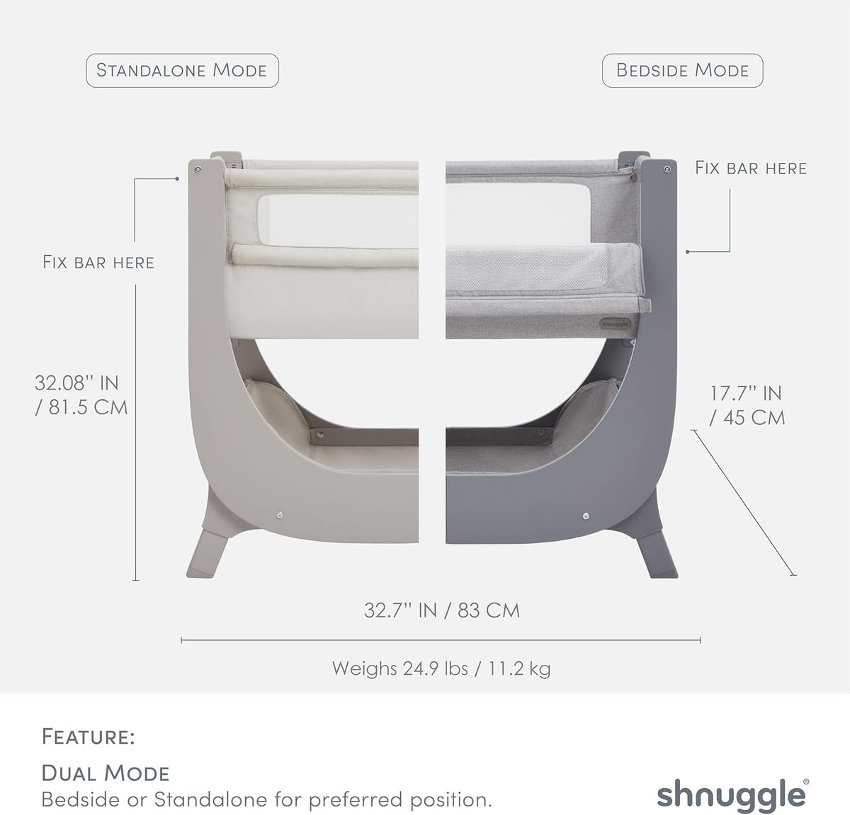 shnuggle bedside sleeper bassinet (air lite) - adjustable, view 9