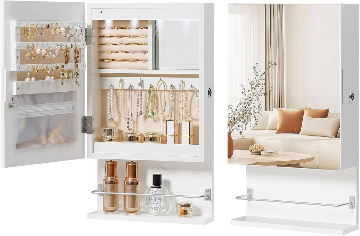 hoobro wall mounted jewelry cabinet, led jewelry armoire, main product view