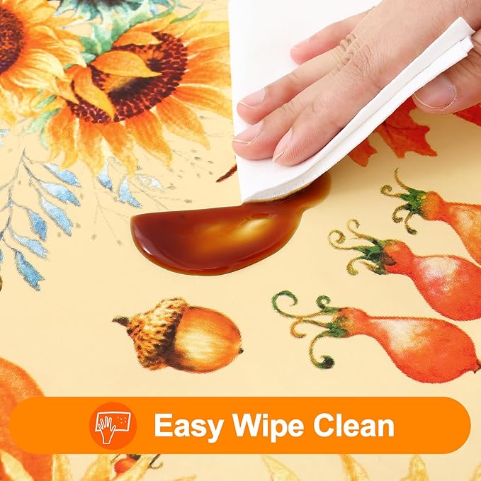 Smiry Plastic Thanksgiving Tablecloth, Sunflower & Pumpkin Wipeable Flannel - Image 4