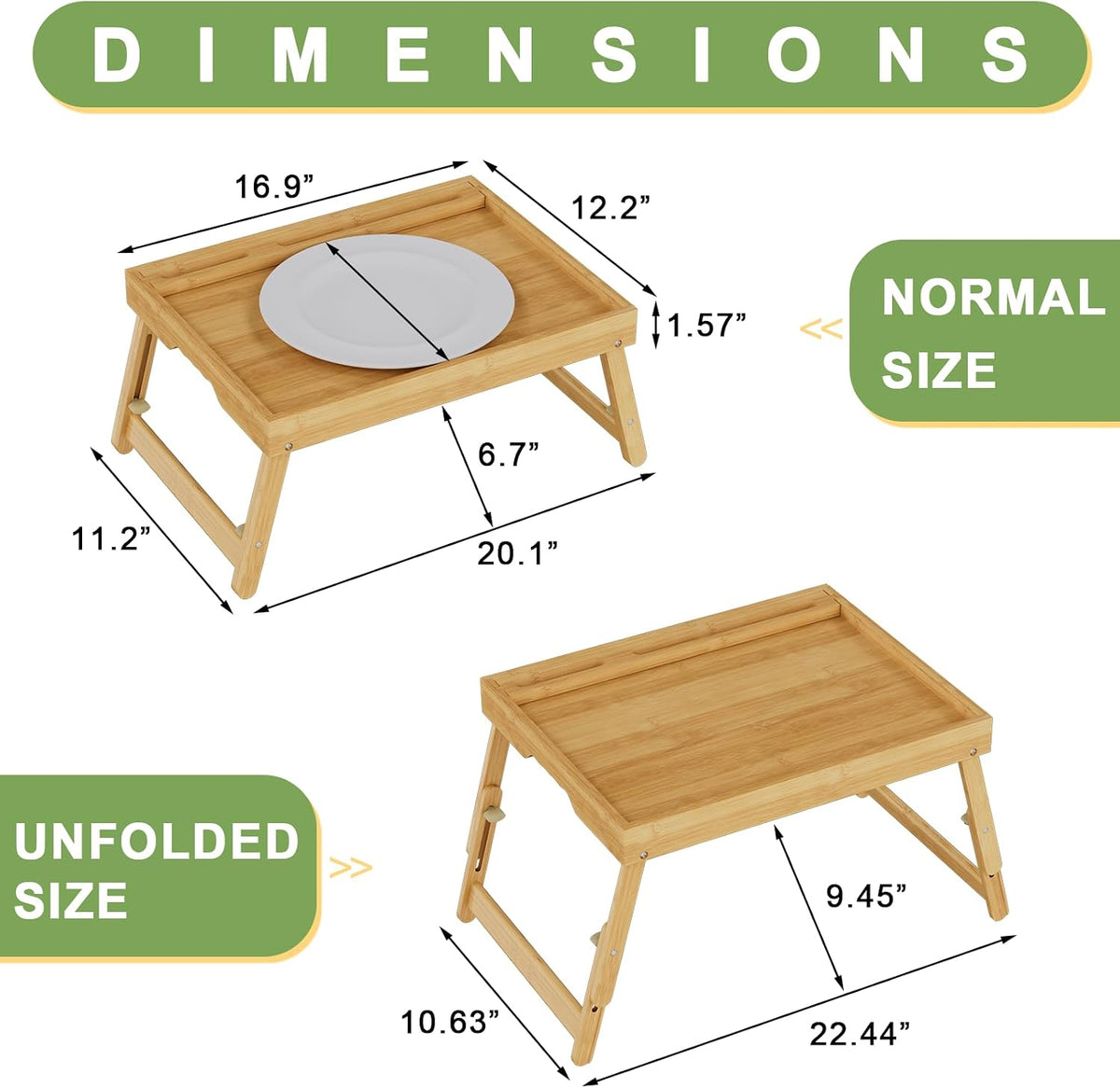 artmeer adjustable bamboo bed tray table with device, close-up detail