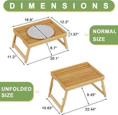 artmeer adjustable bamboo bed tray table with device, close-up detail