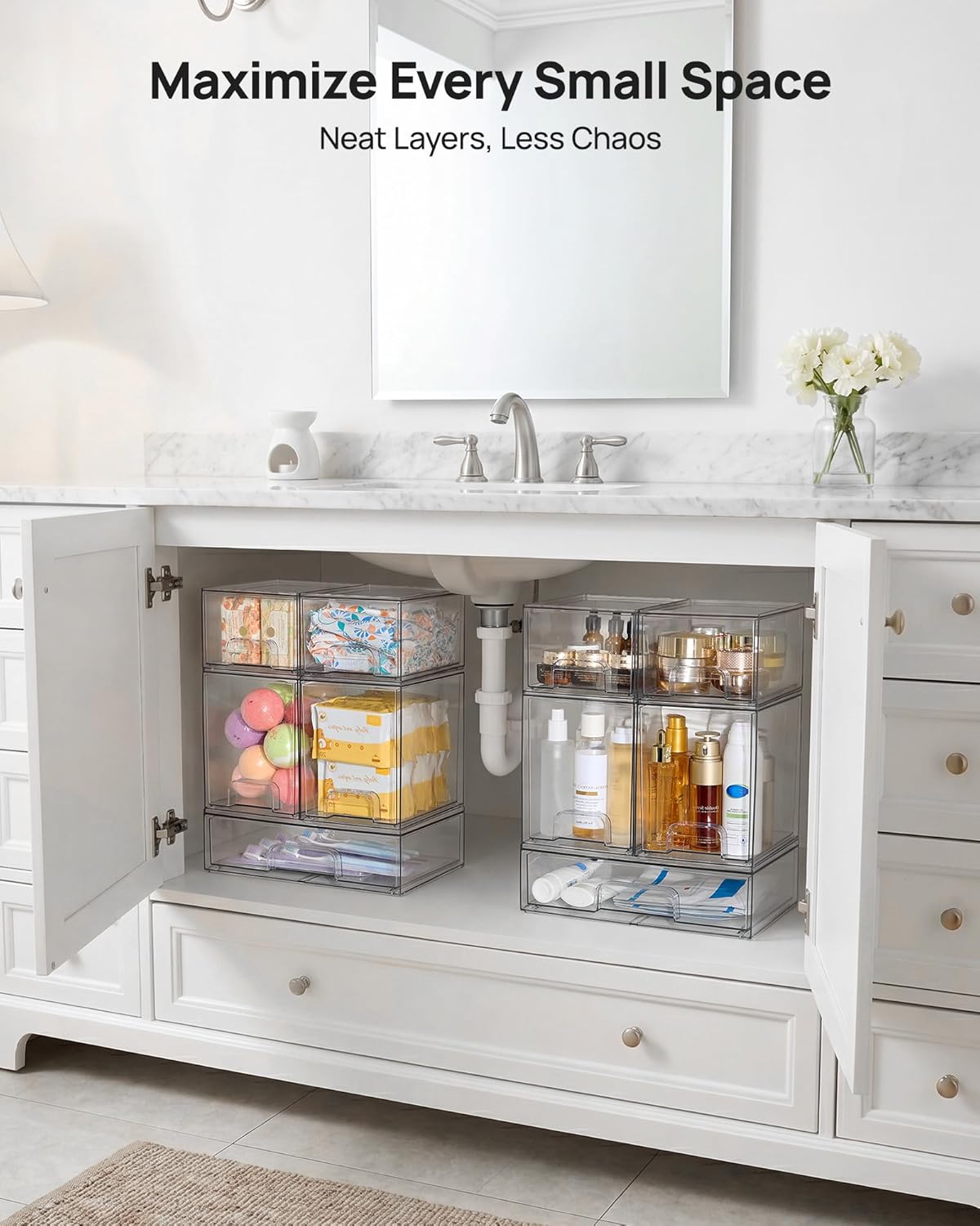 vtopmart clear stackable storage drawers set of 5, package contents