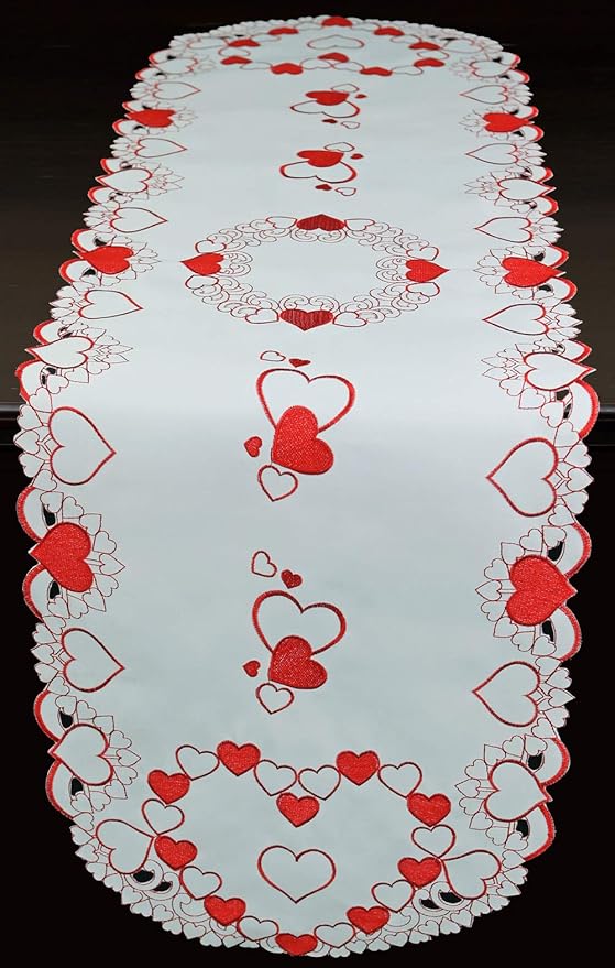 Creative Linens Embroidered Red Hearts Placemats, Table Runners, Tablecloths by Creative+Linens