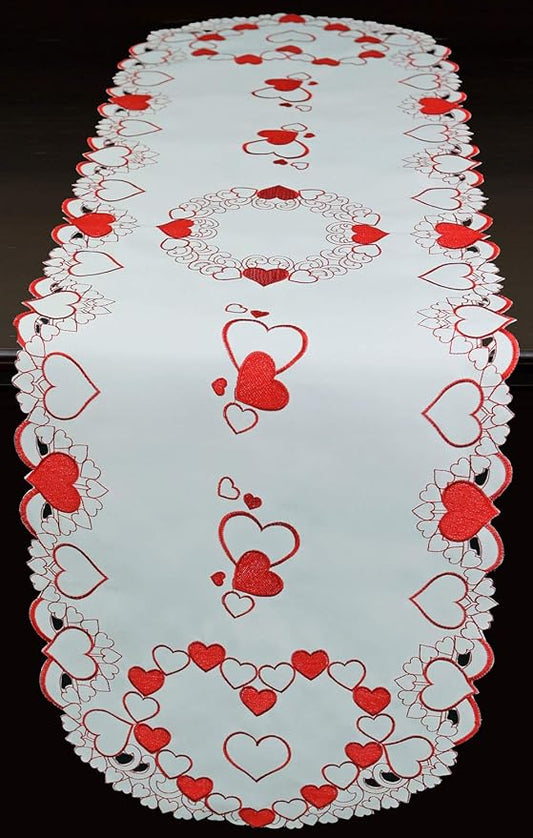 Creative Linens Embroidered Red Hearts Placemats, Table Runners, Tablecloths by Creative+Linens
