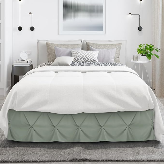 Nestl Sage Green Bed Skirt Cal King Size, Pinch Pleat Cal King Bed Skirt - Image 2