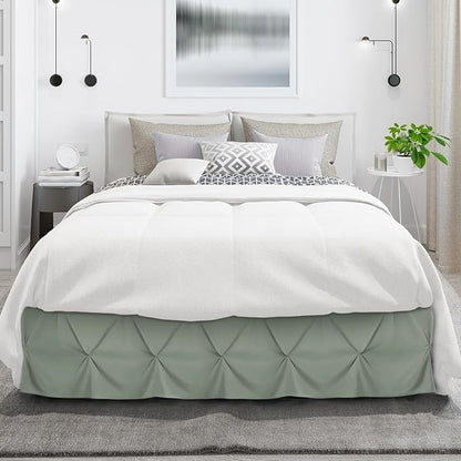 Nestl Sage Green Bed Skirt Cal King Size, Pinch Pleat Cal King Bed Skirt - Image 2