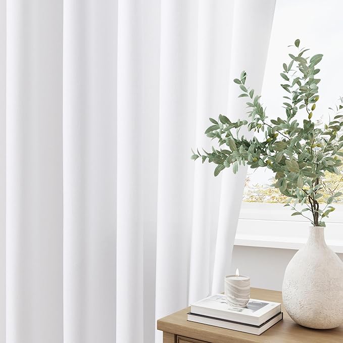 White Pinch Pleated Linen Curtains 105 Inches Long - Image 3