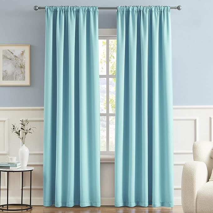 DUALIFE Aqua Color Curtains for Bedroom Rod Pocket Back Tab Window Treatment - Image 2