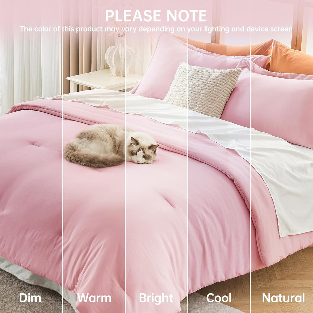 MUXHOMO Queen Comforter Set, 3-Piece All-Season Bedding, Pink