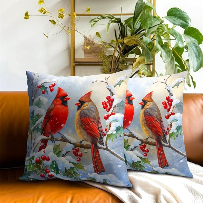 Winter Red Bird Throw Pillow Cover Set of 2 22x22 Inch Winter Christmas - Image 7