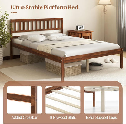 komfott full size wood platform bed frame with, close-up detail