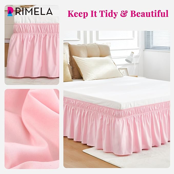 RIMELA Pink Bed Skirt Twin Size 15 Inch Drop, Elastic Bed Skirting - Image 7