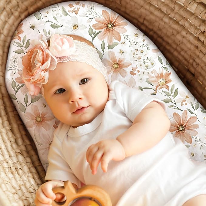 Baby Bassinet Sheets Girl Boy, Fitted Bassinet Sheet Set 3 Pack Bassinet - Image 2