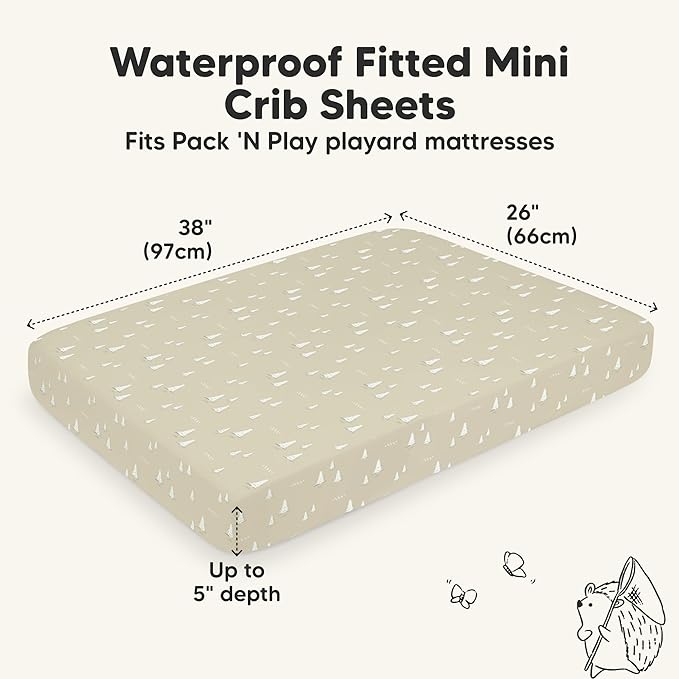 2-Pack Waterproof Pack and Play Sheets, Mini Crib Sheets Fitted - Image 3