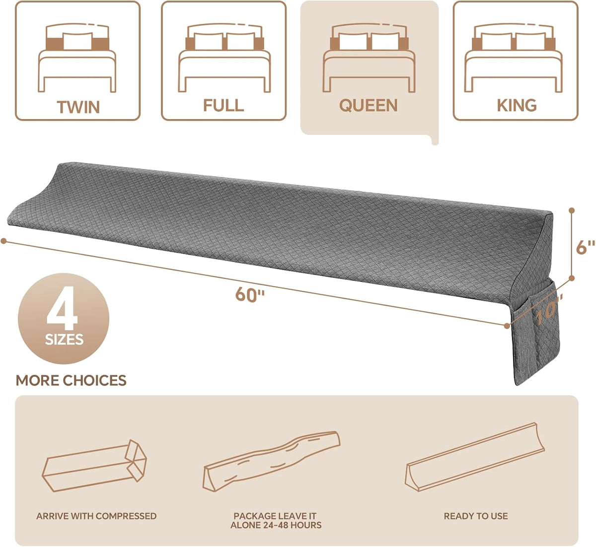 euhams queen bed wedge pillow for headboard, mattress, side view