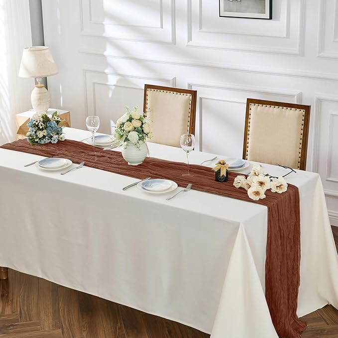 BALCONY & FALCON Terracotta Cheesecloth Table Runner 10FT 120 Inch Rustic & - Image 2