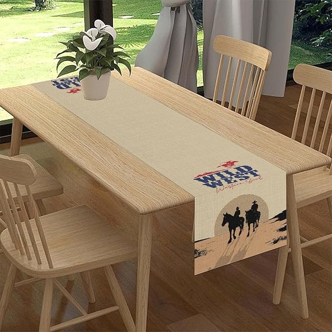 Western Cowboy Table Runner, Rustic Country Cowboy American Wild West Riding - Image 2