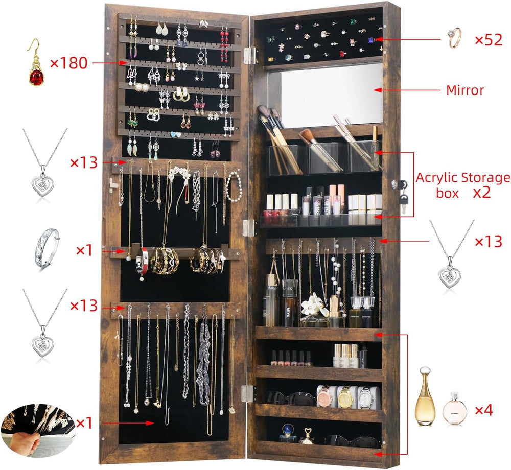 Full Length Mirror Jewelry Armoire Jewelry Cabinet - 2-in-1 Organizer for Mak...