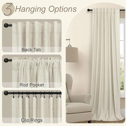 100% Blackout Neutral Curtains for Living Room 96 Inches Long 8 ft Faux Linen - Image 6