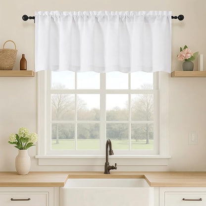 OVZME White Valance for Windows, Light Filtering Thick Textured Small Kitchen by OVZME