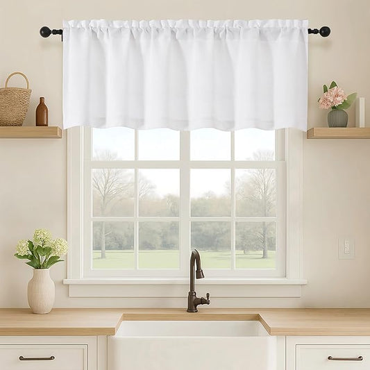 OVZME White Valance for Windows, Light Filtering Thick Textured Small Kitchen by OVZME