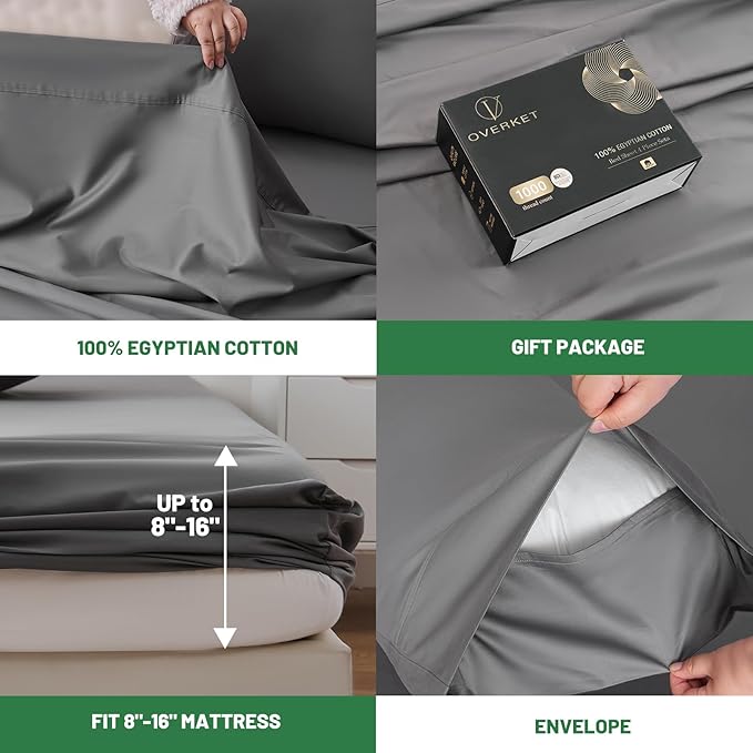 Egyptian Cotton Sheets Full Size 1000 Thread Count Sateen Weave Soft Breathable - Image 4