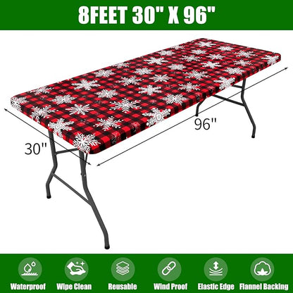 Smiry Plastic Christmas Tablecloth, Buffalo Plaid Waterproof Elastic Fitted - Image 7
