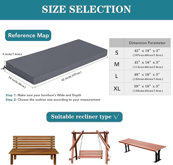 Outdoor Bench Cushions 42 x 18 Inch Thick Waterproof Porch Swing Cushions - Image 5