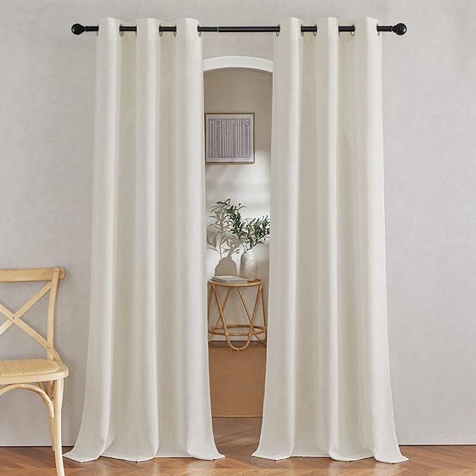NICETOWN Linen Blend Living Room Curtains 84 inches Long, Grommet Flax Linen by NICETOWN