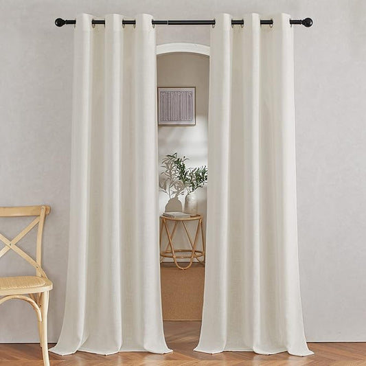 NICETOWN Linen Blend Living Room Curtains 84 inches Long, Grommet Flax Linen by NICETOWN