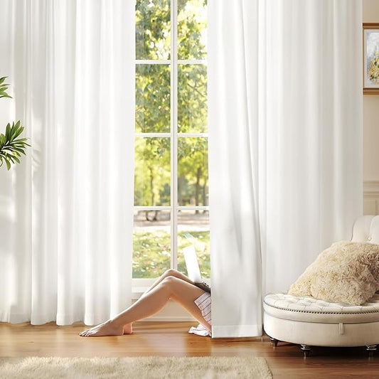 Anmao Non-See-Through Off White Privacy Semi Sheer Curtains by Anmao