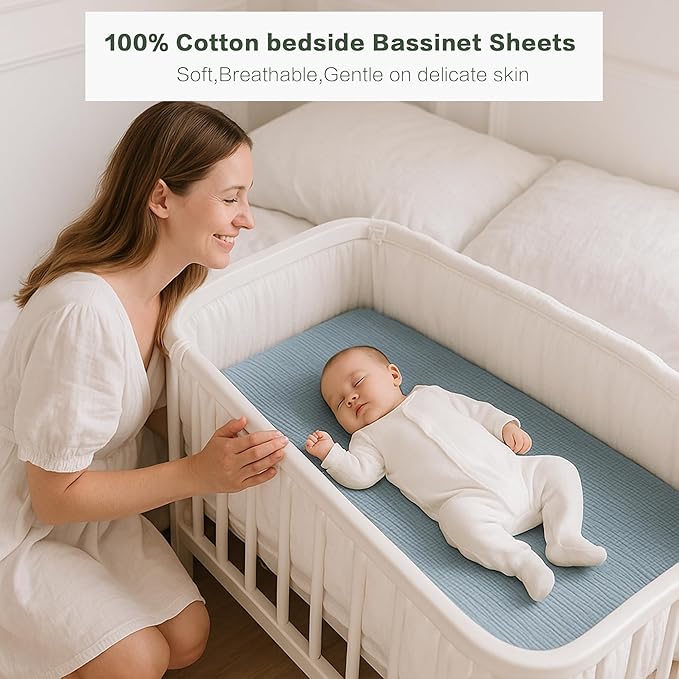 Muslin Bedside Sleeper Bassinet Fitted Sheets, 3 Pack Cotton Baby Sheet - Image 4