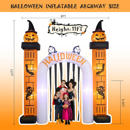 11FT Giant Halloween Inflatable, Giant Halloween Inflatables Archway, Outdoor Blow Up Decorations, Inflatable Pumpkin Arch for Yard Lawn Garden Party