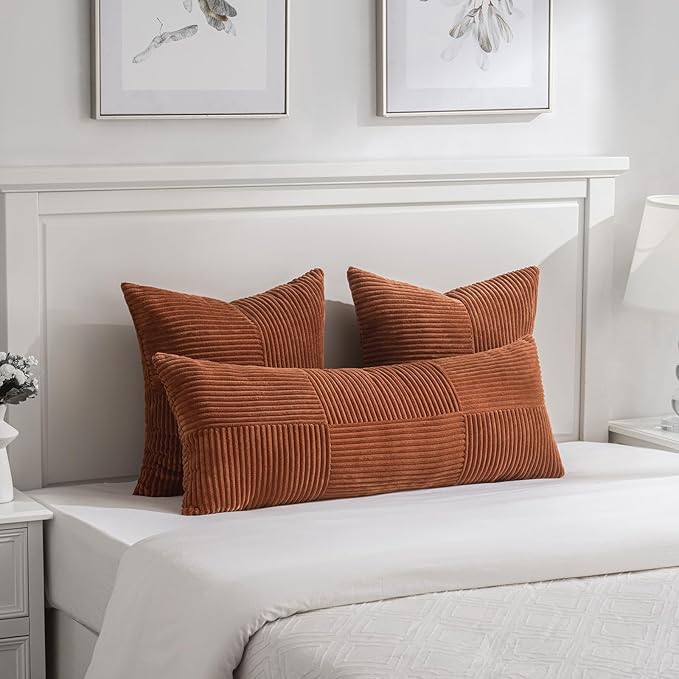 Fancy Homi Set of 2 Rust Boho Long Lumbar Body Decorative Throw Pillow Cover - Image 2