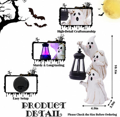twinbling Triple Ghosts Halloween Decorations Outdoor with Solar Lantern,Cute Spooky Halloween Ghost Figurines,Ghost Decor Outside Decor for Yards Porches Gardens Lawn Party