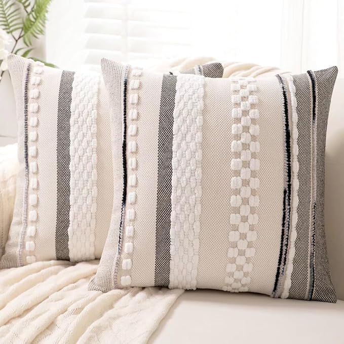 Boho Throw Pillow Covers 18x18 Set of 2 Farmhouse Decorative Cushion Case by Unknown