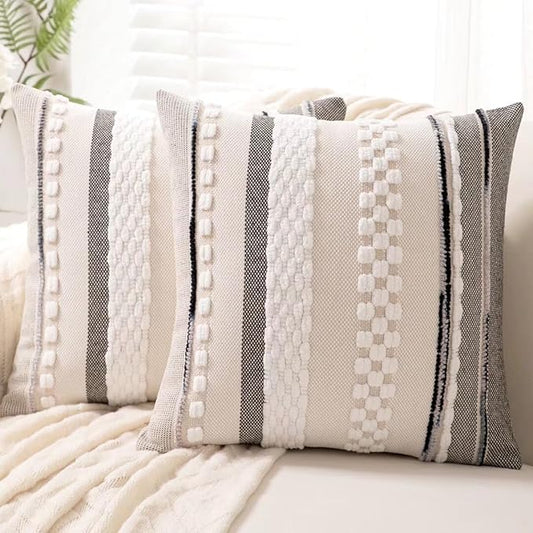 Boho Throw Pillow Covers 18x18 Set of 2 Farmhouse Decorative Cushion Case by Unknown