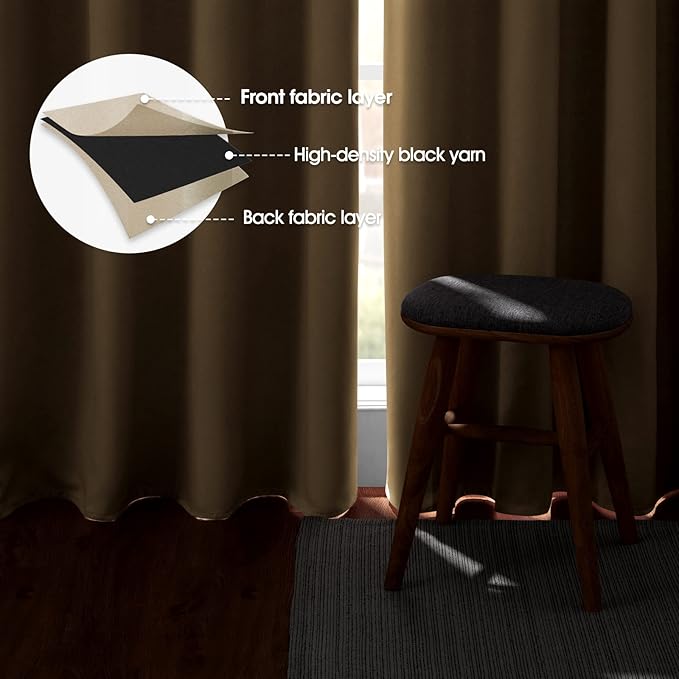 HOMEIDEAS Beige Blackout Curtains 52 X 84 Inch Bedroom Curtains 2 Panels Room - Image 3