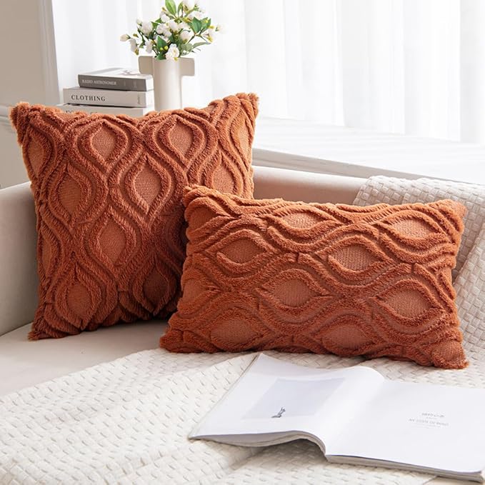 MIULEE Rust Fall Throw Pillow Covers 18x18 Inch, Soft Plush Faux Wool Solid - Image 5