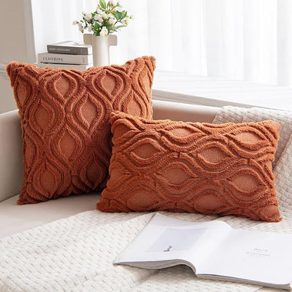MIULEE Rust Fall Throw Pillow Covers 16x16 Inch, Soft Plush Faux Wool Solid - Image 5