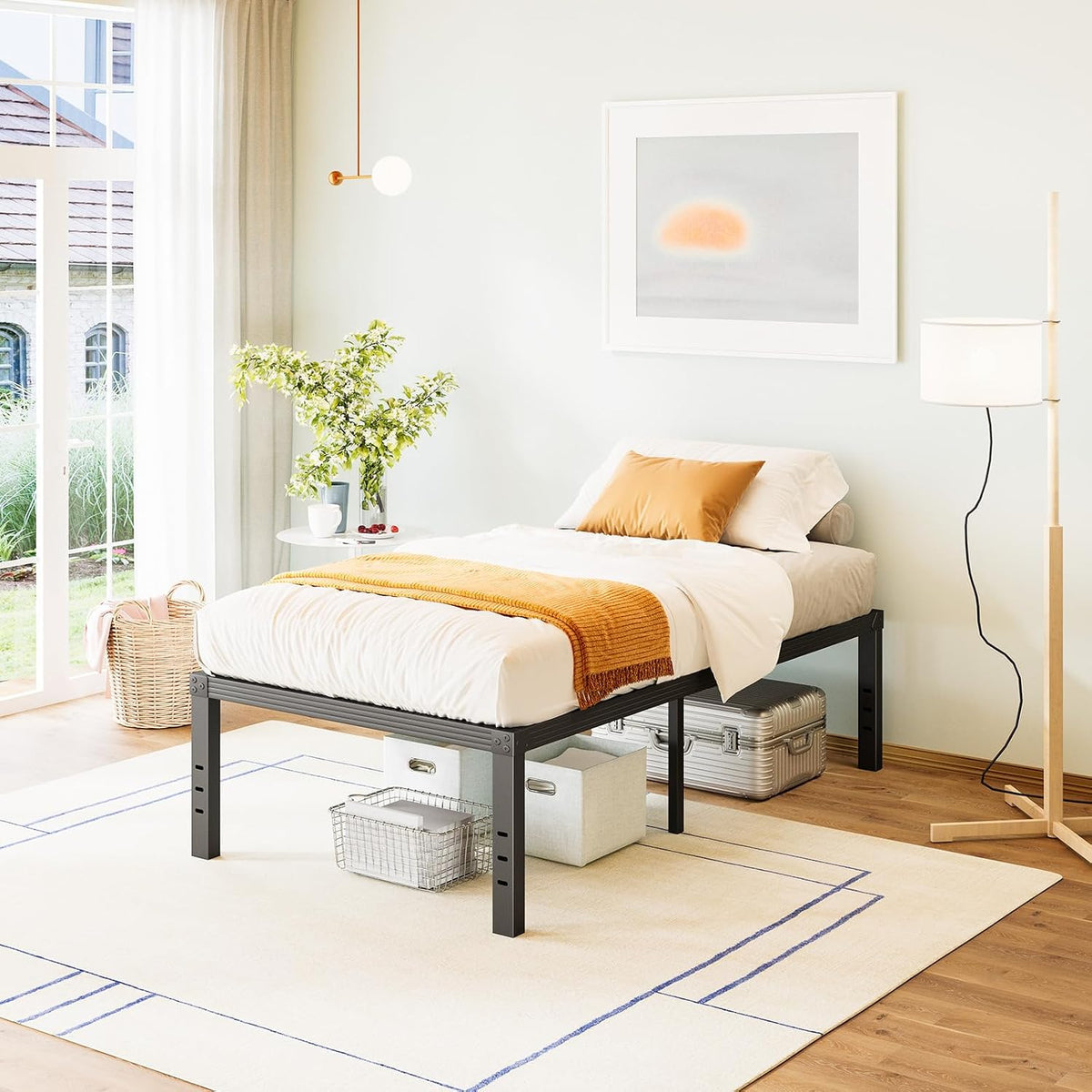 fschos 18 inch metal-bed-frame twin-xl/no box spring needed/reinforced, main product view