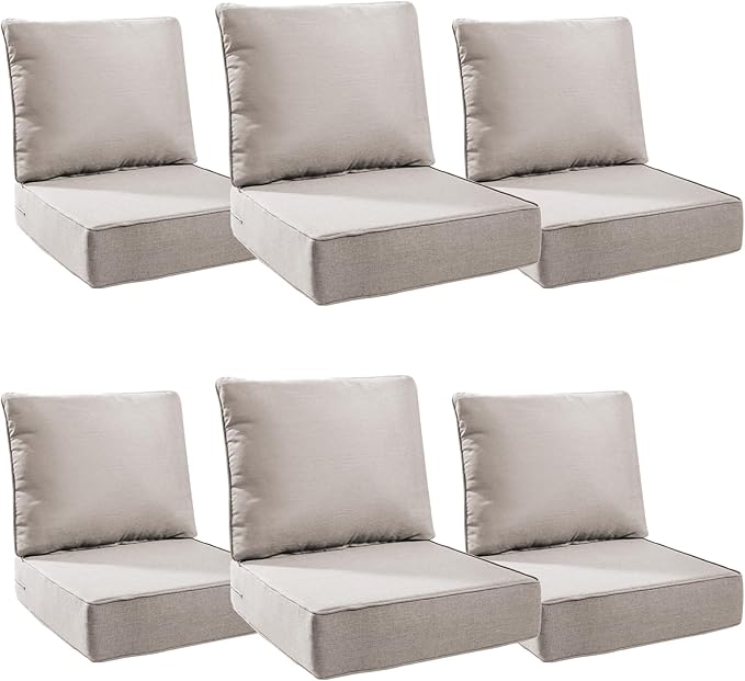 6" Thick Outdoor Cushions 24x24x6, 6-Set Deep Seat Patio Cushions by Pugire