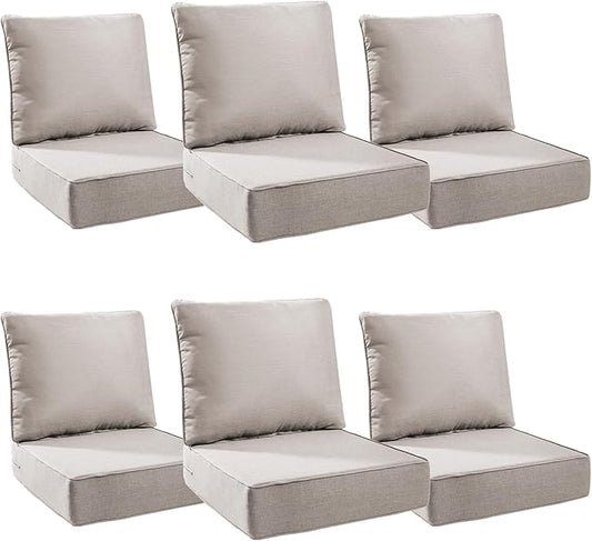 6" Thick Outdoor Cushions 24x24x6, 6-Set Deep Seat Patio Cushions by Pugire