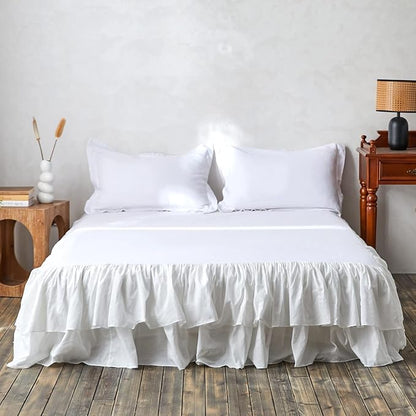 BISELINA White Ruffled Bed Skirt 22-Inch Tailored Drop Cotton Voile Dust Ruffle by BISELINA