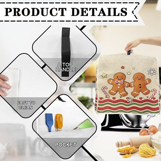 Christmas Mixer Cover for Kitchen Aid 4.5-5 Qt Mixer, Gingerbread Man Small - Image 4